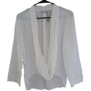 Zara Classic White Drape‎ Blouse Sz M